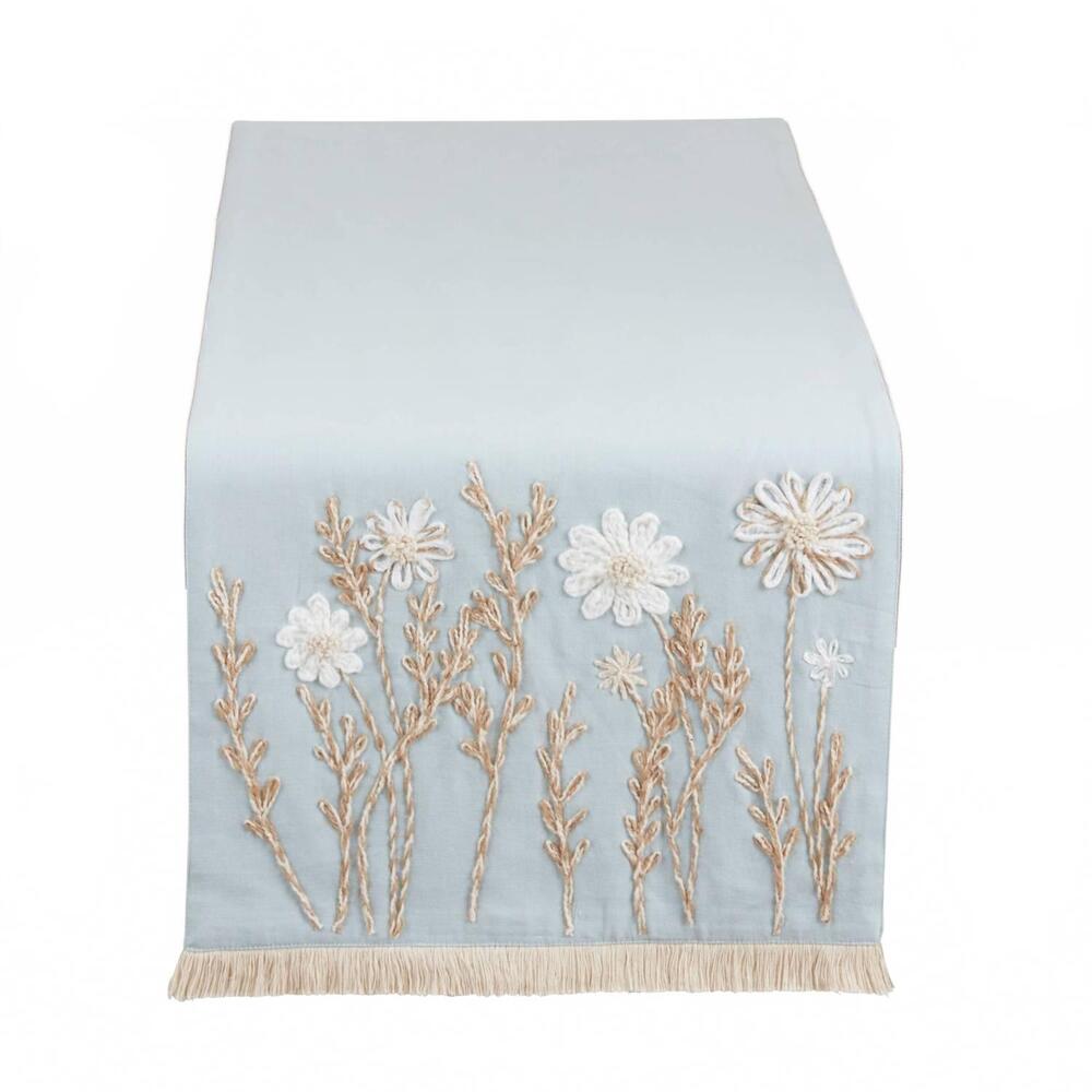 NEW SARO LIFESTYLE embroidered floral decorative table runner in blue